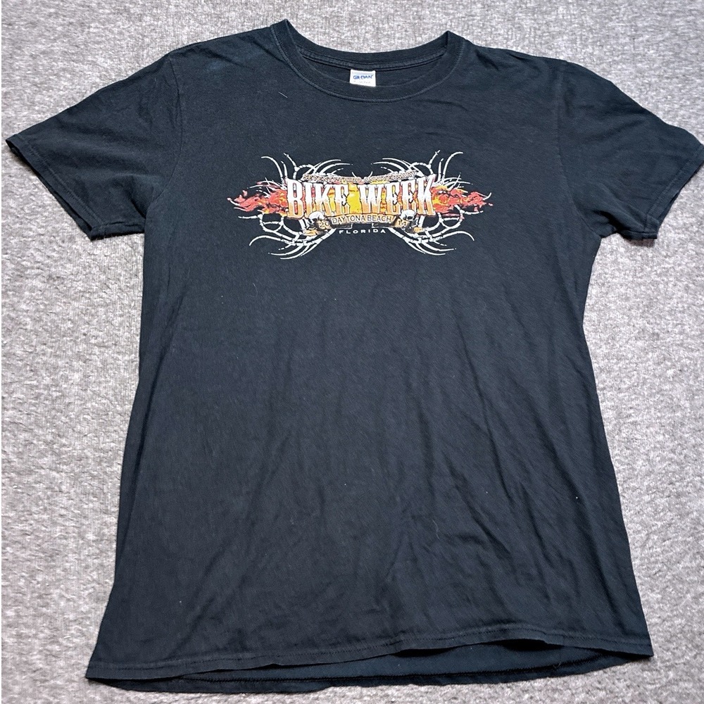 Bike Week Daytona Beach 2014 Shirt Men Large Biker Rally Black Flames Skull
